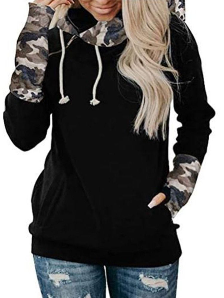 Vanlig Pocket Color Block Fall Standard Hoodie Dam
