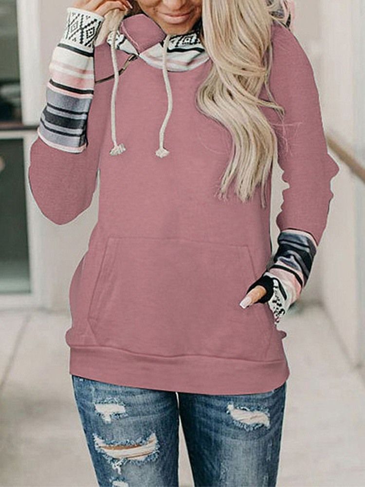 Vanlig Pocket Color Block Fall Standard Hoodie Dam