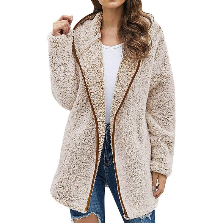Zipper Patchwork Fleece Huvtröja I Mellanlängd