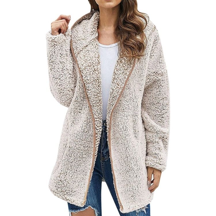 Zipper Patchwork Fleece Huvtröja I Mellanlängd