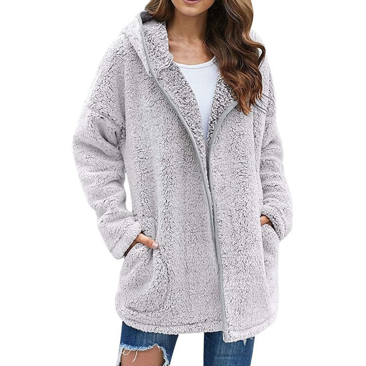 Zipper Patchwork Fleece Huvtröja I Mellanlängd