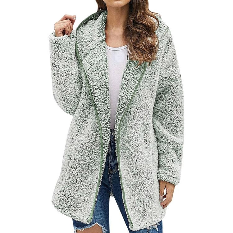 Zipper Patchwork Fleece Huvtröja I Mellanlängd