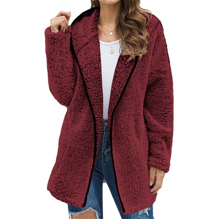 Zipper Patchwork Fleece Huvtröja I Mellanlängd