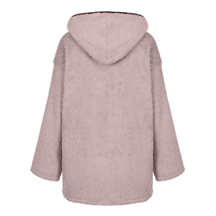 Zipper Patchwork Fleece Huvtröja I Mellanlängd