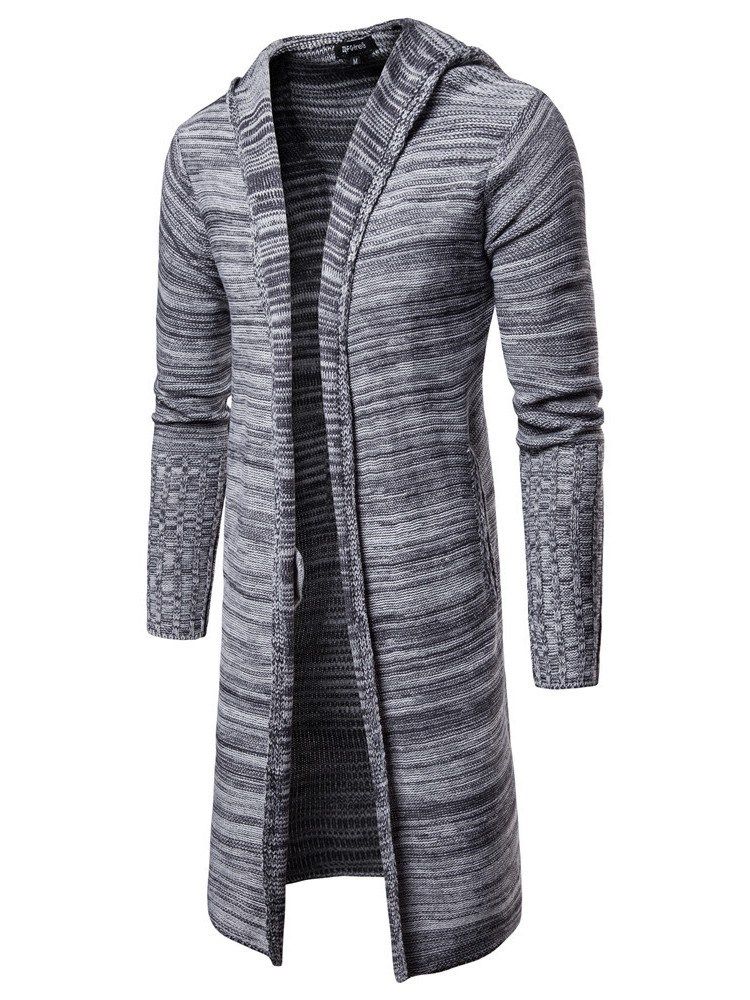 Color Block Hooded Mid-Length Män Casual Cardigan Tröjor