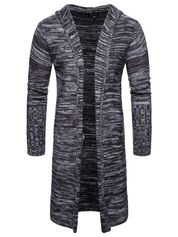 Color Block Hooded Mid-Length Män Casual Cardigan Tröjor