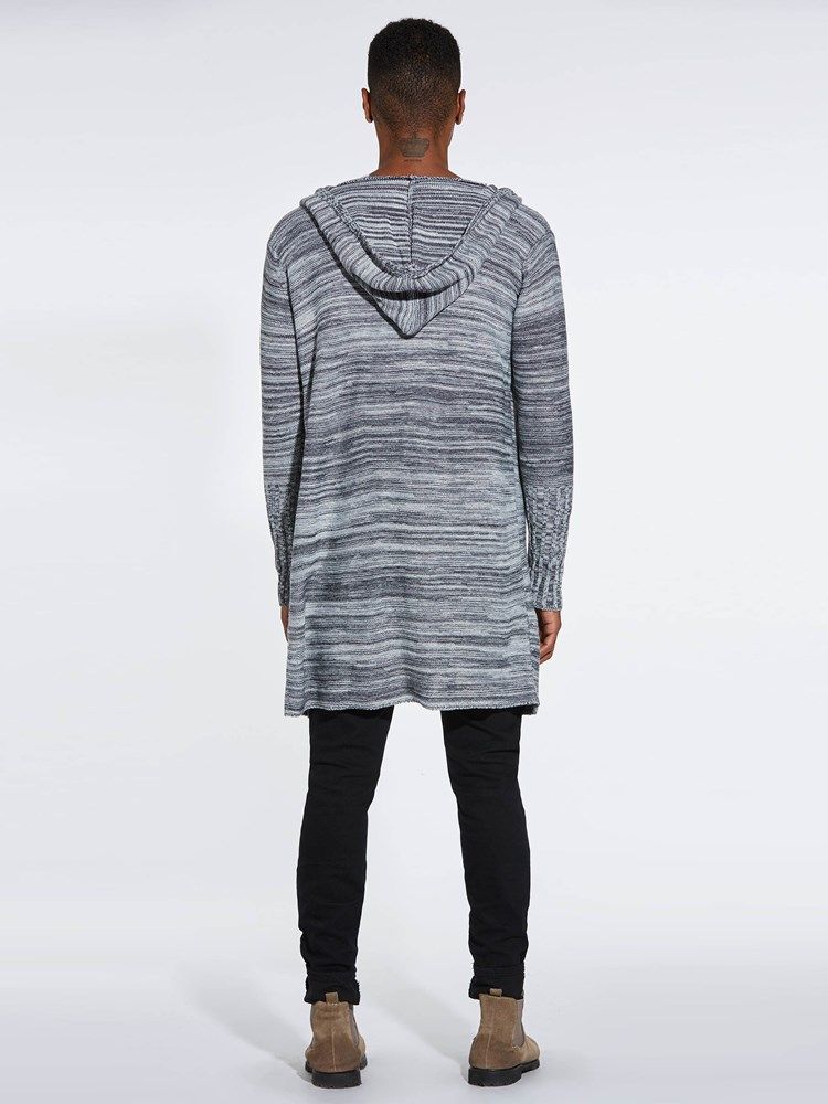 Color Block Hooded Mid-Length Män Casual Cardigan Tröjor