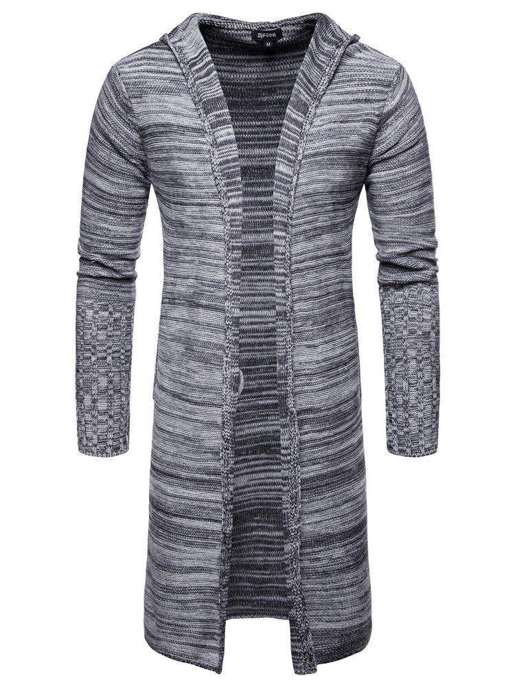 Color Block Hooded Mid-Length Män Casual Cardigan Tröjor