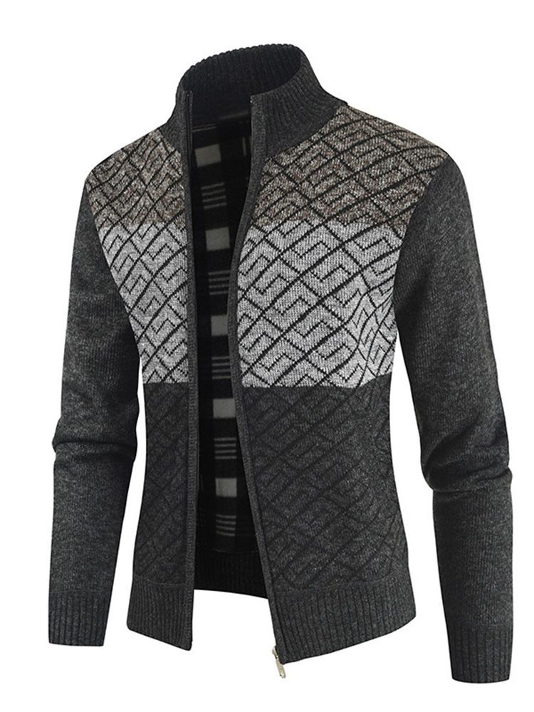 Color Block Patchwork Stativ Krage Casual Zipper Sweater