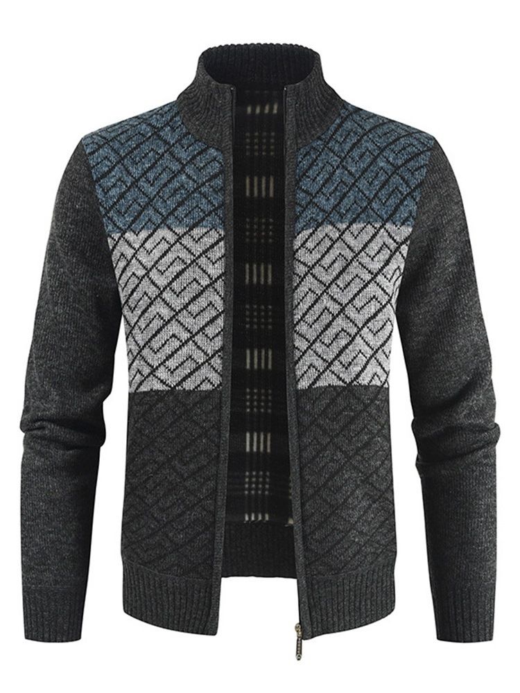 Color Block Patchwork Stativ Krage Casual Zipper Sweater