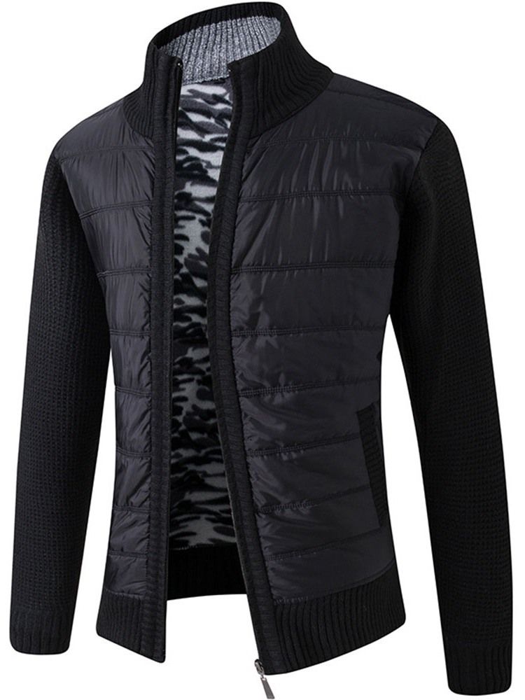 Color Block Patchwork Stativ Krage Europeisk Zipper Herrrock Tröja