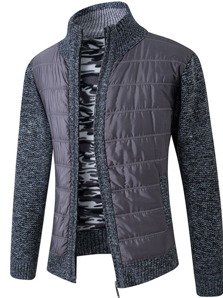 Color Block Patchwork Stativ Krage Europeisk Zipper Herrrock Tröja