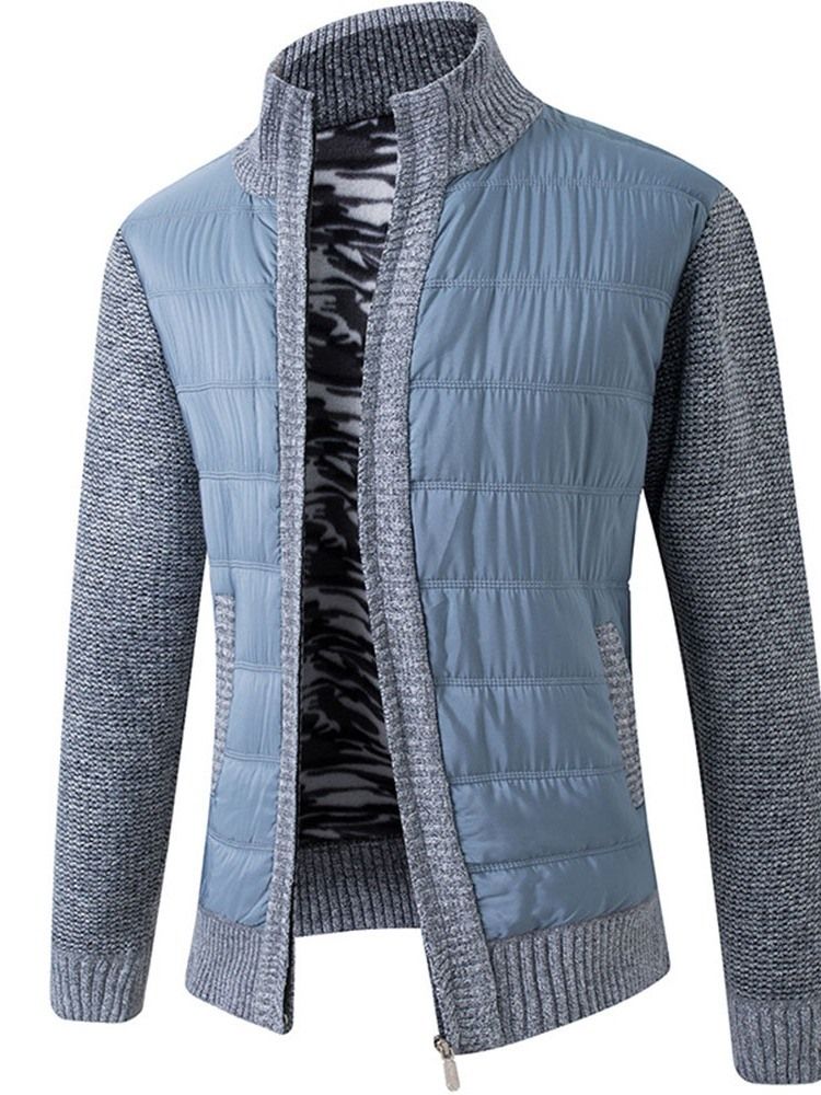 Color Block Patchwork Stativ Krage Europeisk Zipper Herrrock Tröja