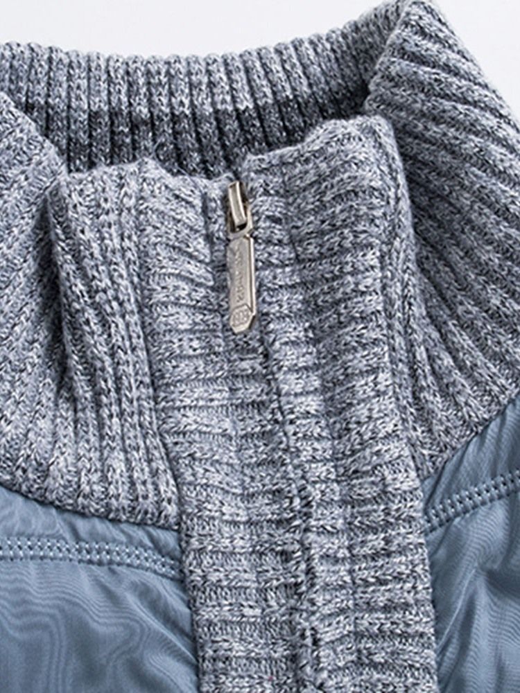 Color Block Patchwork Stativ Krage Europeisk Zipper Herrrock Tröja