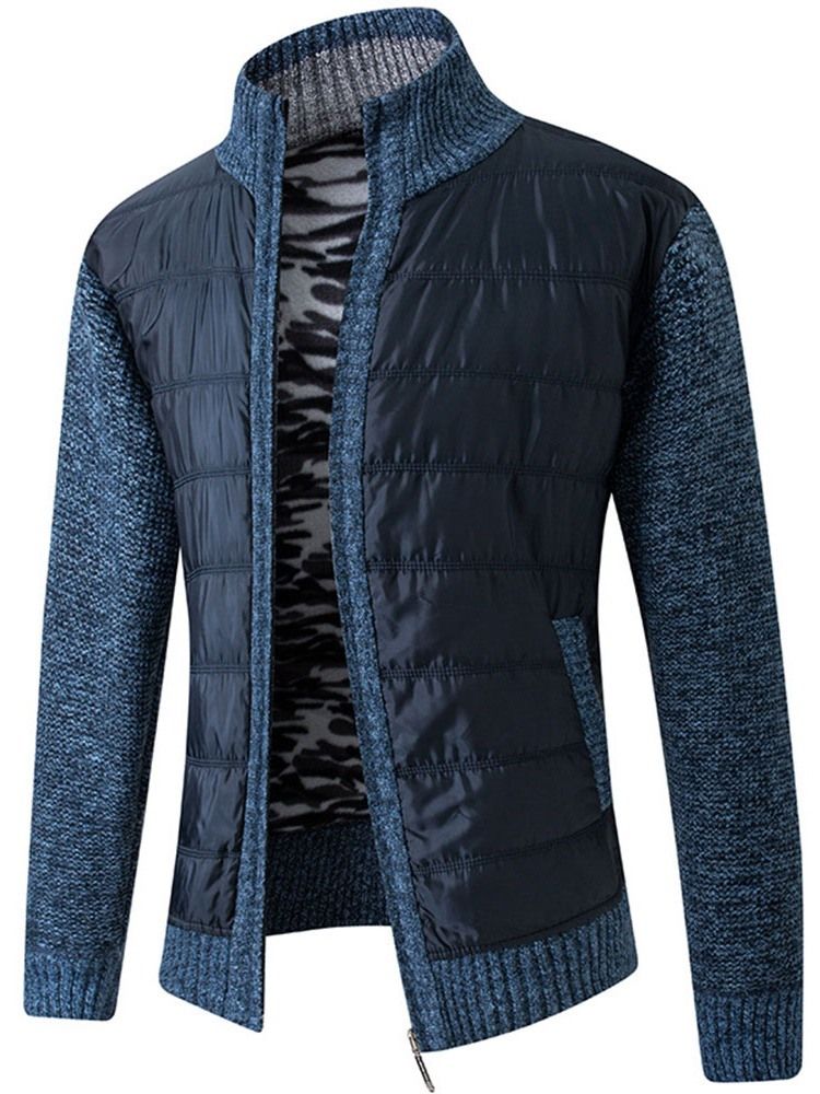 Color Block Patchwork Stativ Krage Europeisk Zipper Herrrock Tröja
