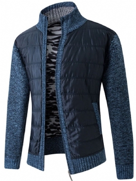 Color Block Patchwork Stativ Krage Europeisk Zipper Herrrock Tröja