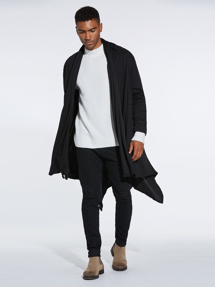 Enkla Asymmetriska Mellanlånga Män Casual Cardigan Tröjor