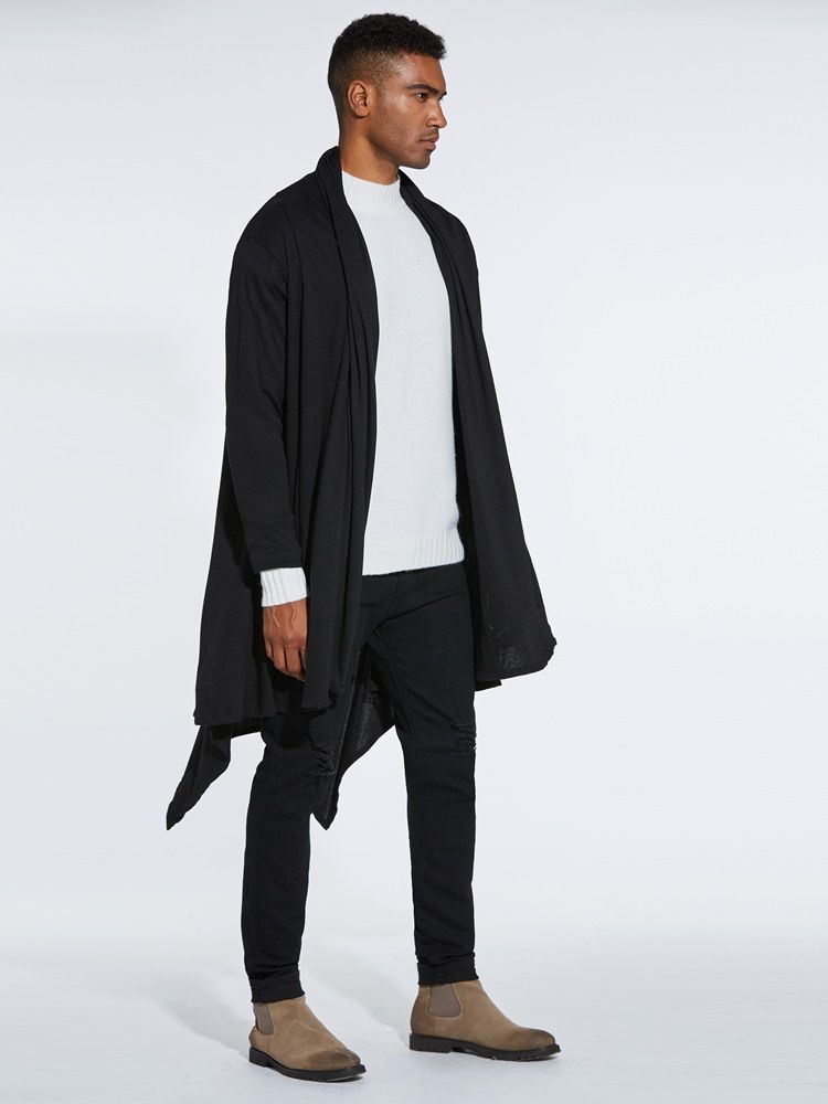Enkla Asymmetriska Mellanlånga Män Casual Cardigan Tröjor