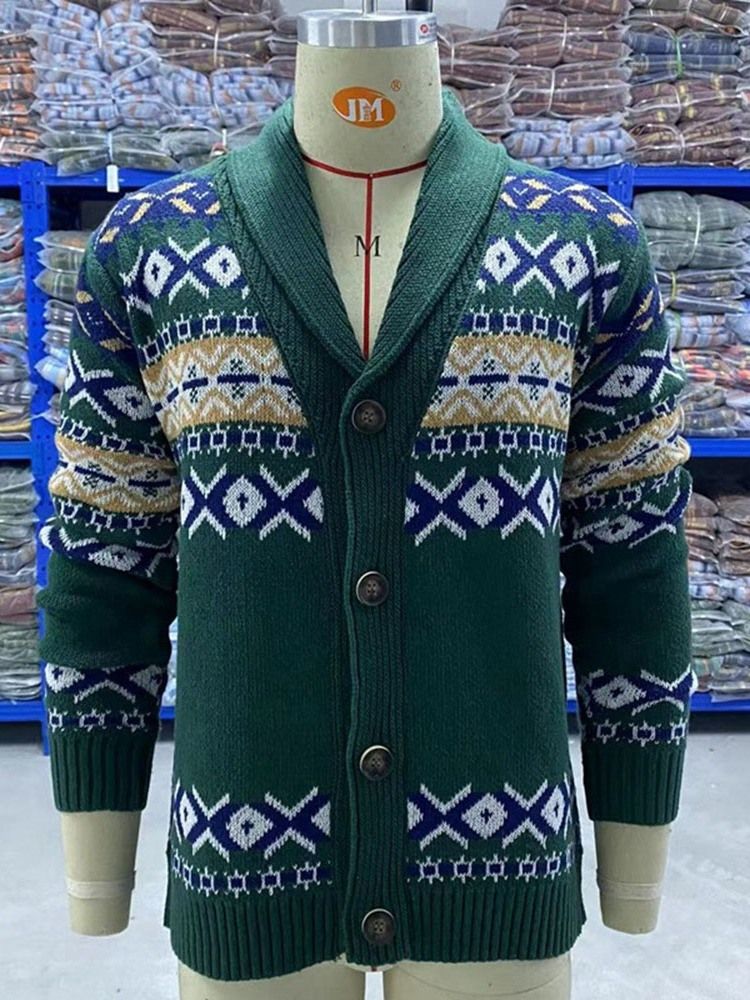Geometrisk Standard Lapel Casual Vintertröja