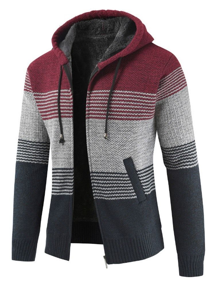 Hooded Patchwork Standard Winter Zipper Sweater