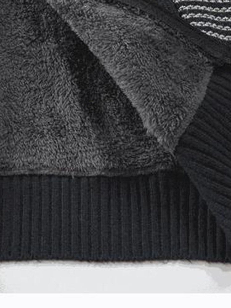 Hooded Patchwork Standard Winter Zipper Sweater
