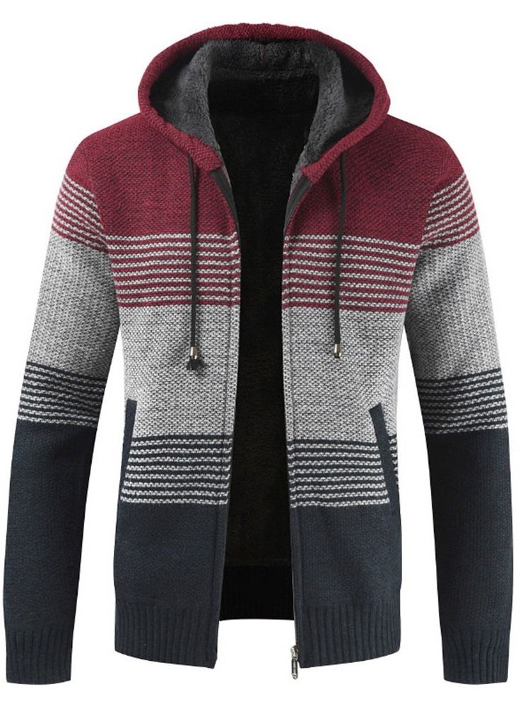 Hooded Patchwork Standard Winter Zipper Sweater