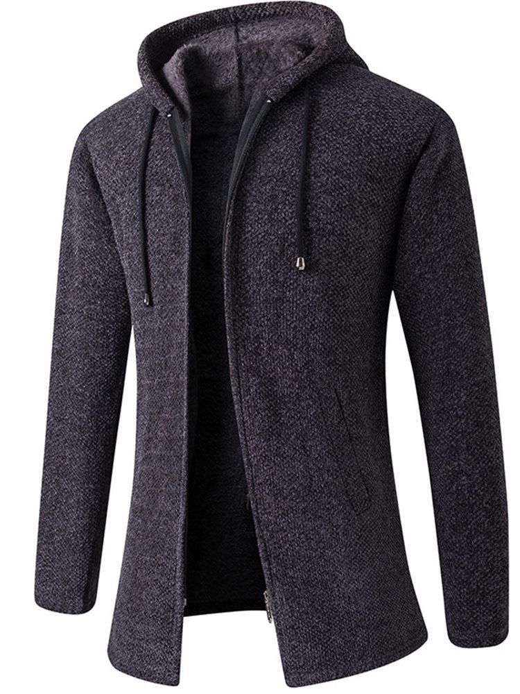 Hooded Plain Standard Fall Slim Sweater