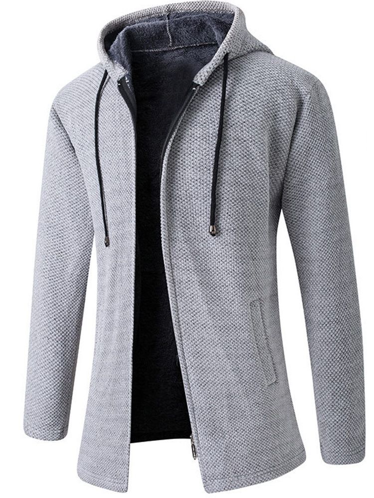 Hooded Plain Standard Fall Slim Sweater