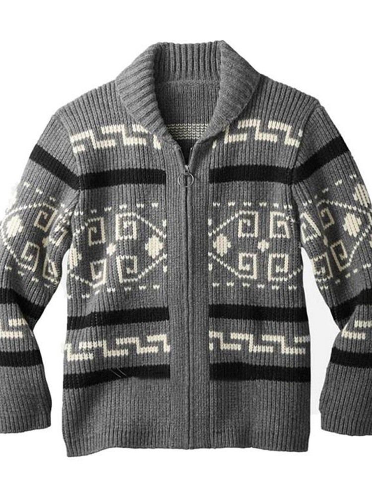 Lapel Geometric Standard Lös Vintertröja