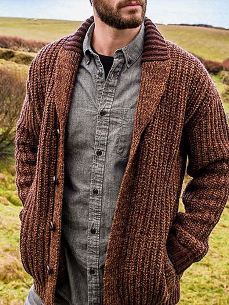 Lapel Plain Standard Herr Casual Tröja