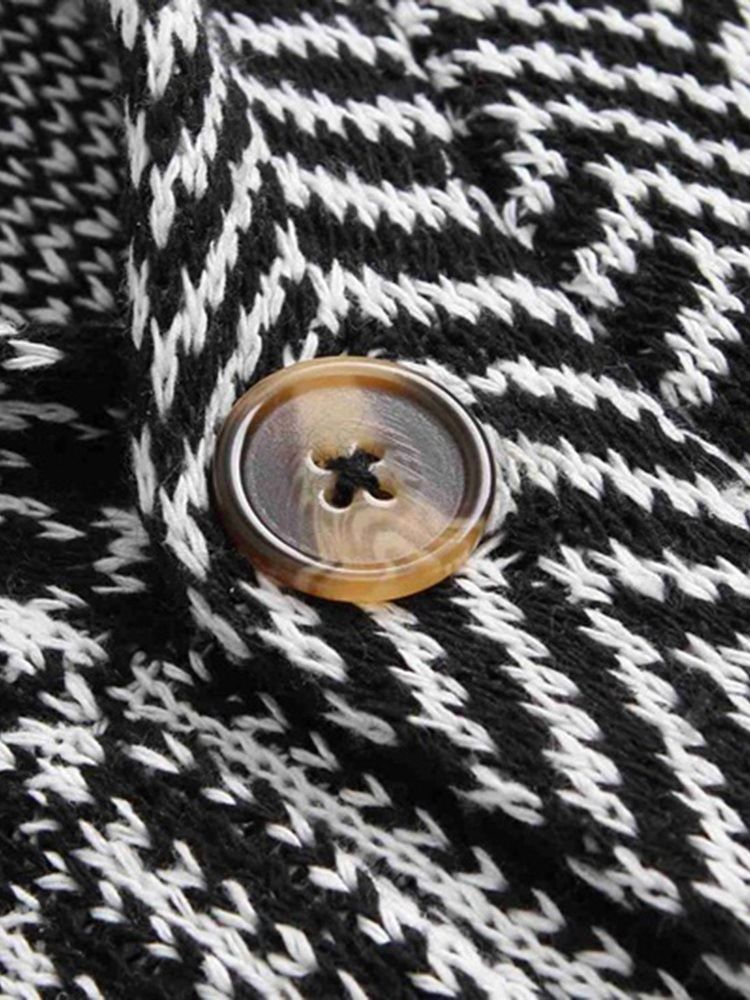 Lapel Pocket Houndstooth Vinter Enkelknäppt Tröja