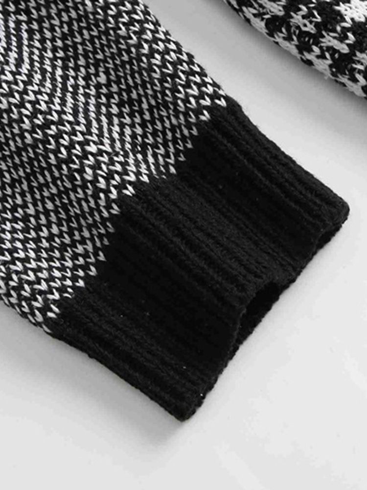 Lapel Pocket Houndstooth Vinter Enkelknäppt Tröja
