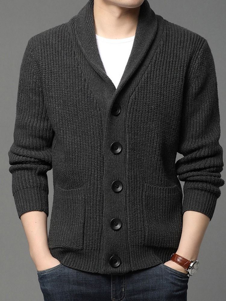 Lapel Pocket Standard Fall Enkelknäppt Casual Tröja