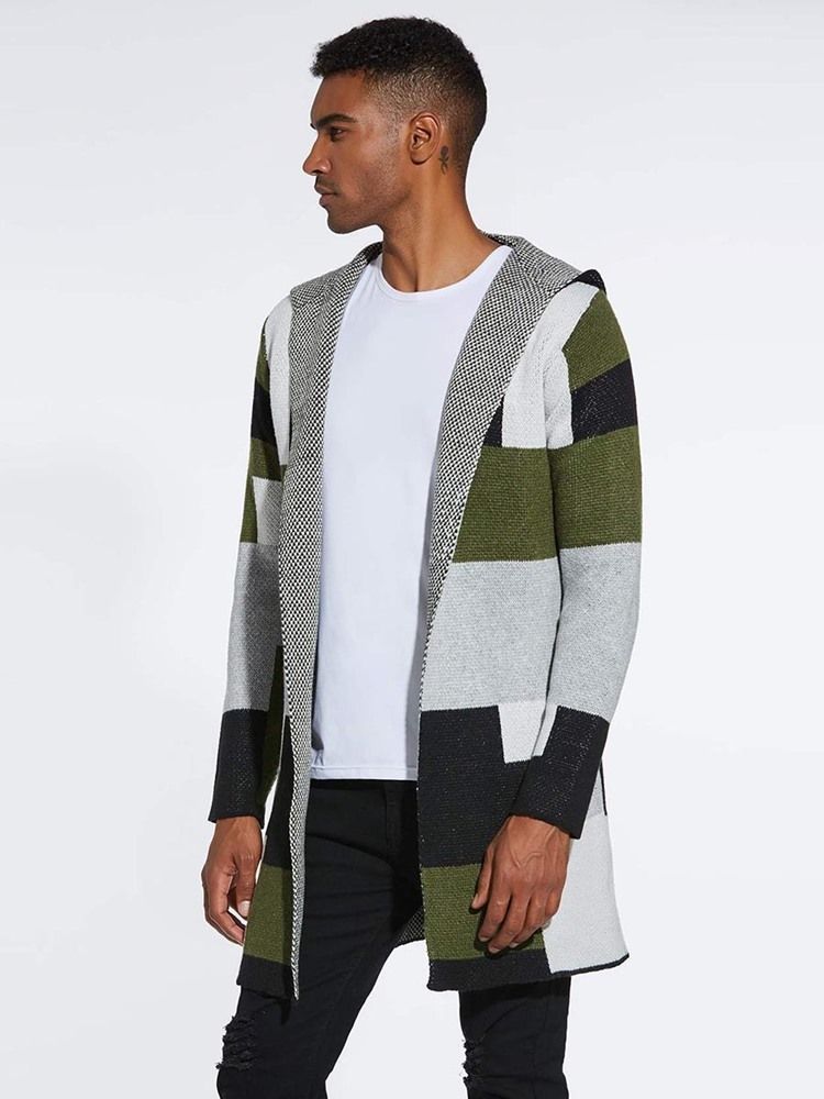 Patchwork Mellanlånga Huvtröjor För Män Vinterkofta