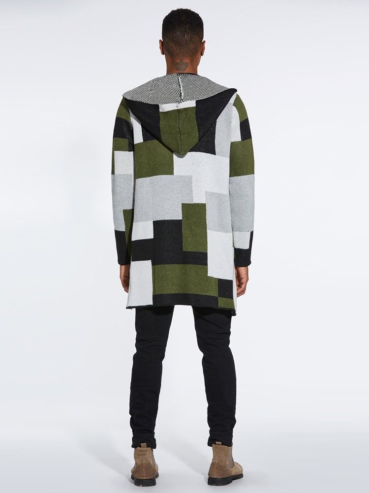 Patchwork Mellanlånga Huvtröjor För Män Vinterkofta