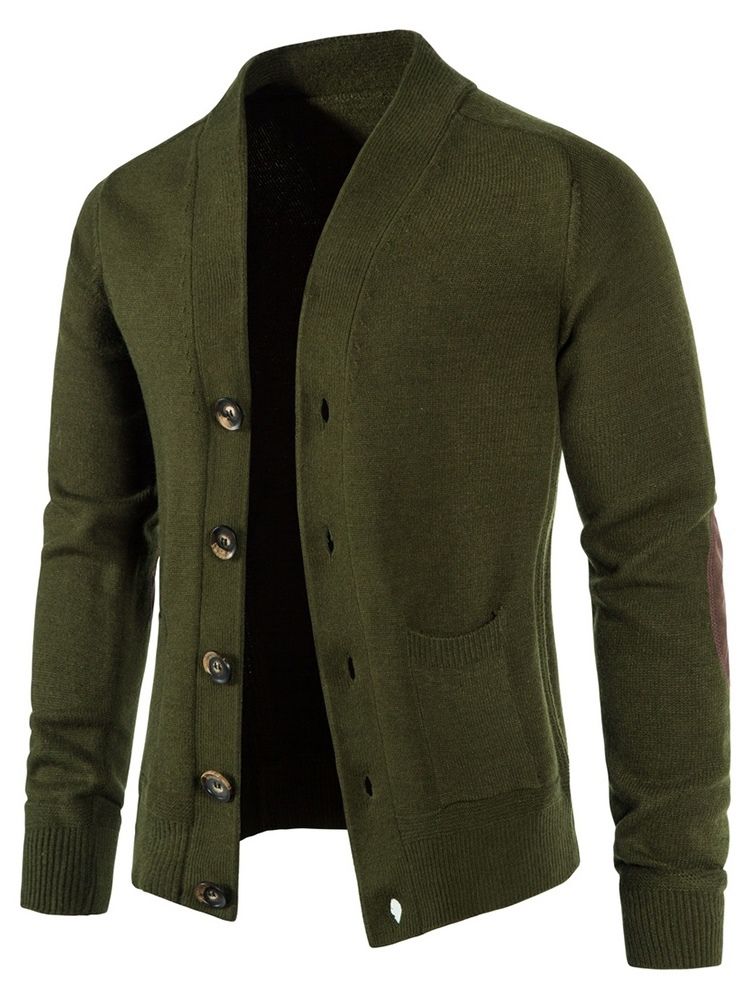Patchwork Standard Color Block Casual Enkelknäppt Tröja