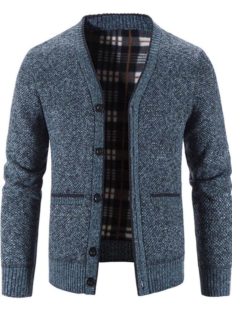 Pocket Standard V-Hals Enkelknäppt Slim Sweater
