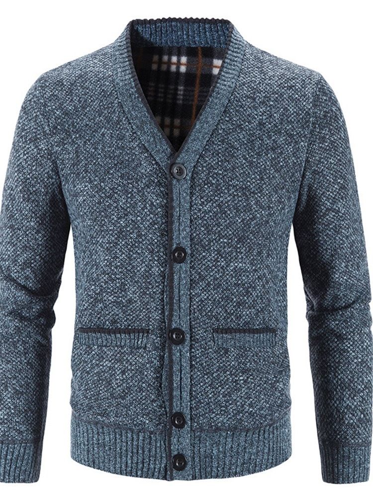 Pocket Standard V-Hals Enkelknäppt Slim Sweater