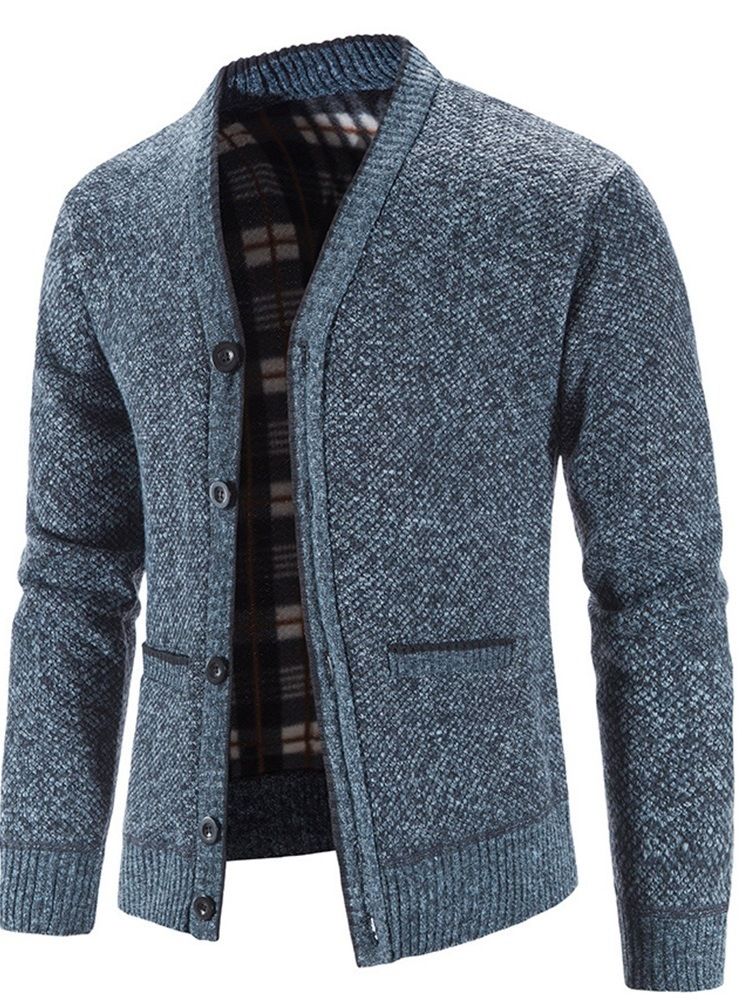 Pocket Standard V-Hals Enkelknäppt Slim Sweater