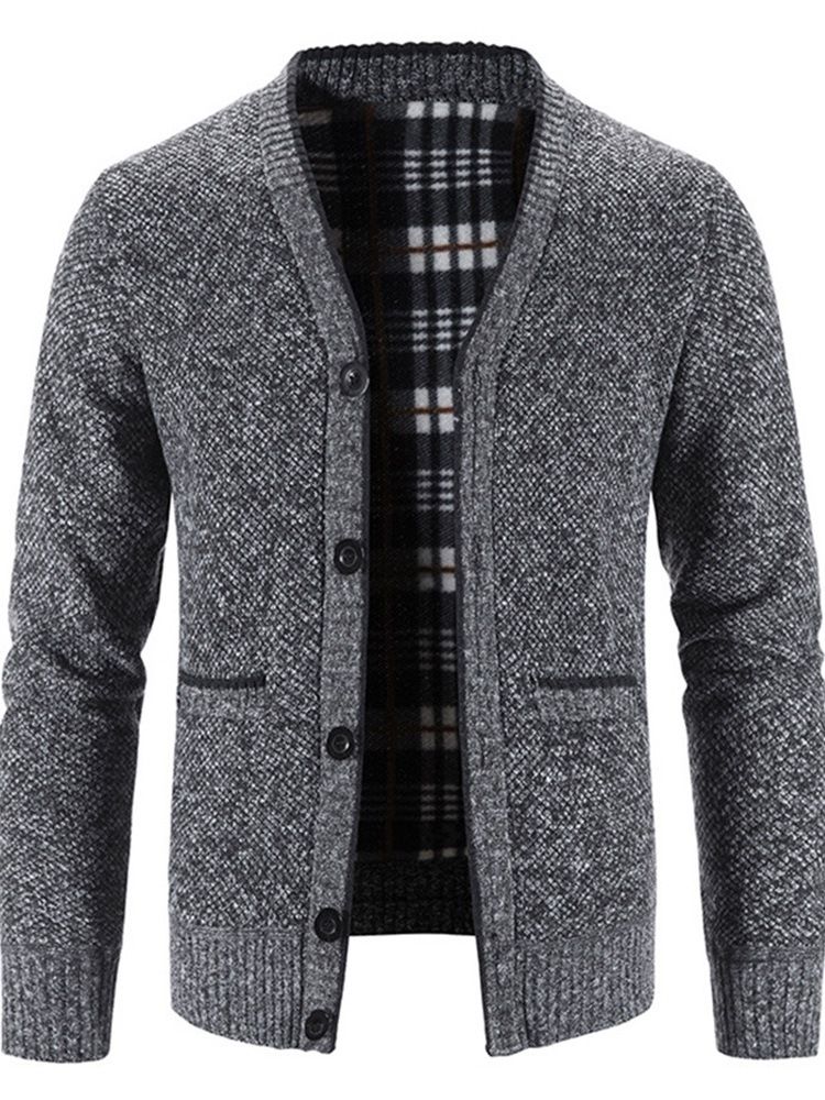 Pocket Standard V-Hals Enkelknäppt Slim Sweater