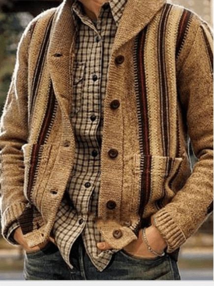 Pocket Stripe Lapel Single Breasted England Sweater