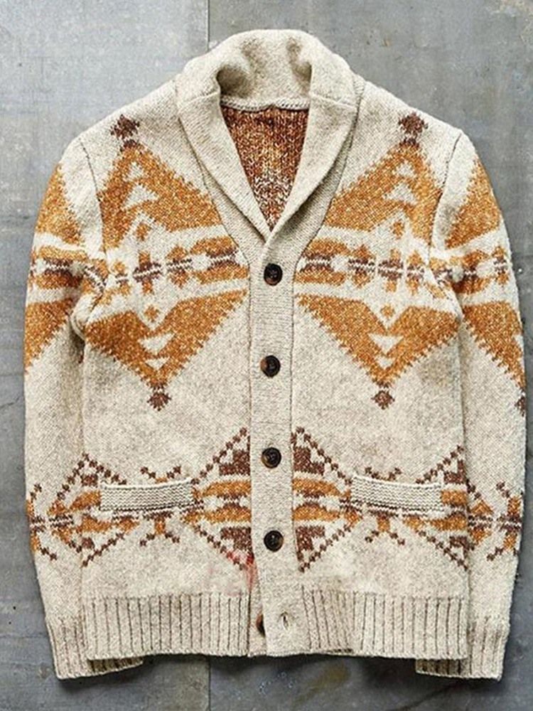 Standard Lapel Geometrisk Slim Casual Tröja