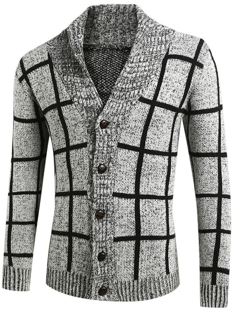 Standard Lapel Pläd För Män Casual Fall Tröja