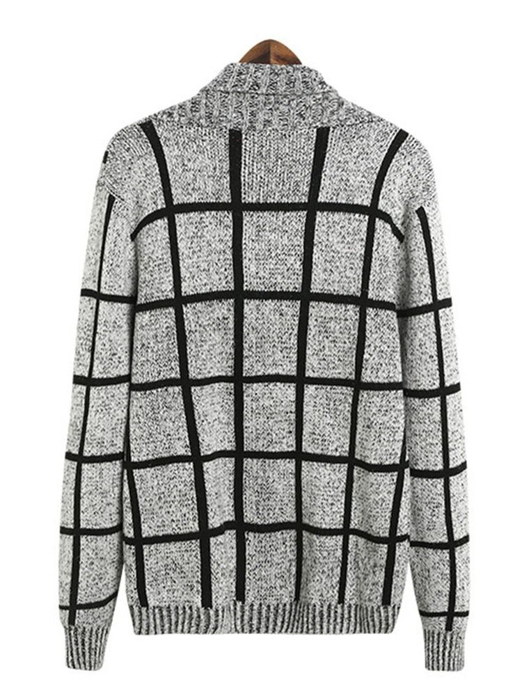 Standard Lapel Pläd För Män Casual Fall Tröja