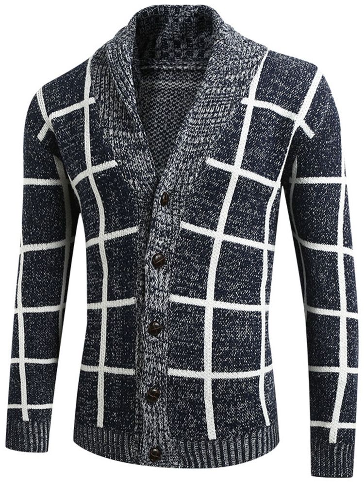 Standard Lapel Pläd För Män Casual Fall Tröja