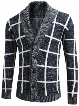 Standard Lapel Pläd För Män Casual Fall Tröja