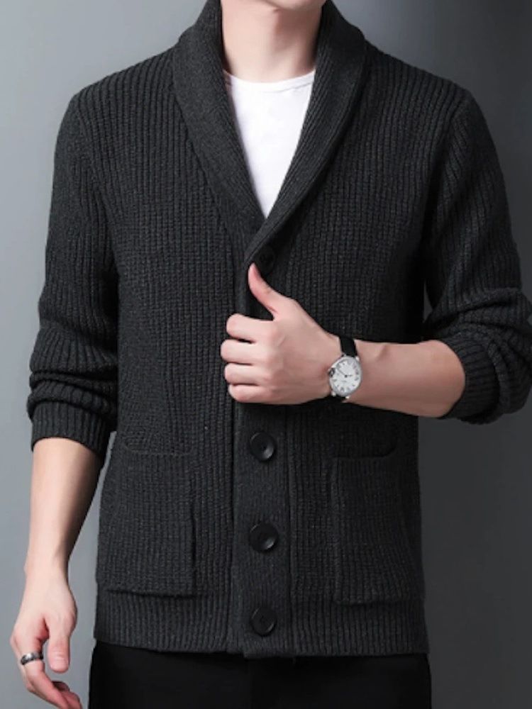 Standard Lapel Plain Slim Fall Casual Tröja