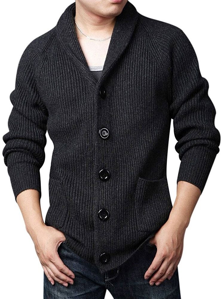 Standard Lapel Plain Slim Fall Casual Tröja