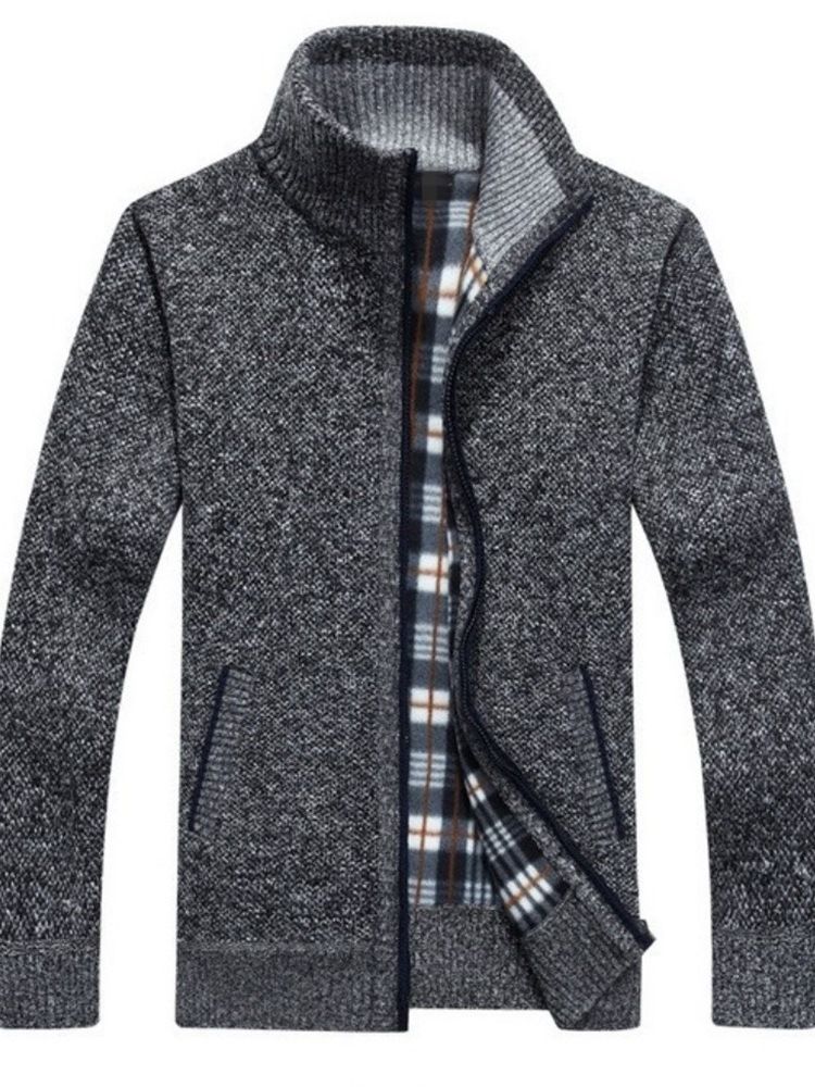 Standard Patchwork Color Block Slim Zipper Sweater