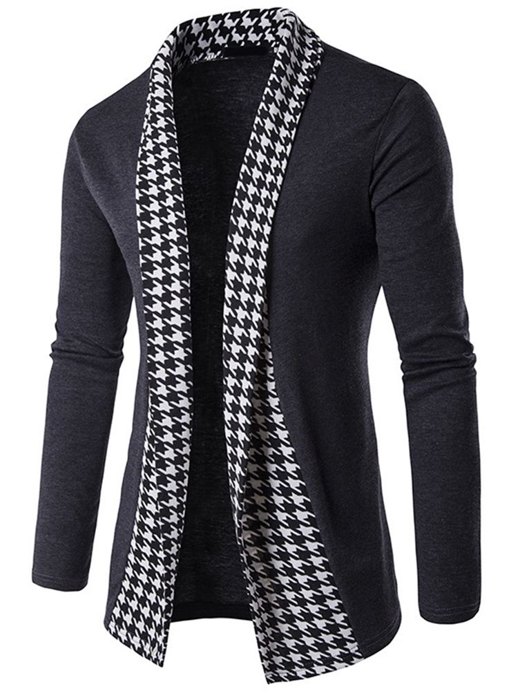 Vogue Houndstooth Patchwork Cardigan Stickade Plagg För Män